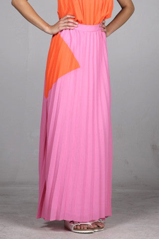 LINE & DOT PLEAT MAXI SKIRT
