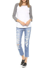 [MONROW] GREY /WHITE RAGLAN ROCK TEE