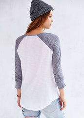 [MONROW] GREY /WHITE RAGLAN ROCK TEE